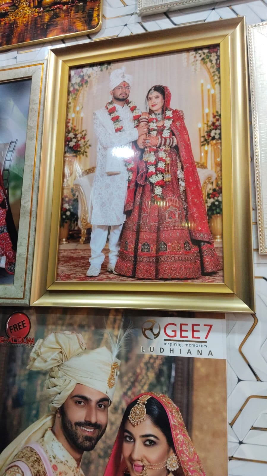 Wedding photo in a gold frame